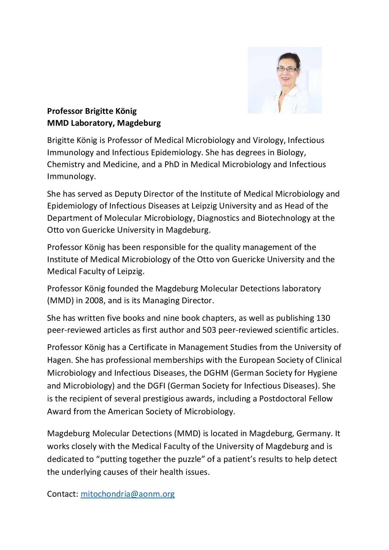 Professor Brigitte Koenig Bio